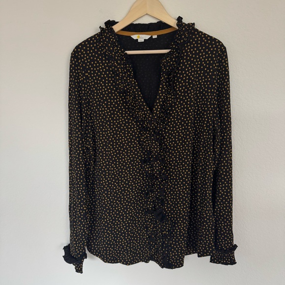 Boden Alberta Jersey Shirt Womens Button Up Polka Dot Ruffle Size 16 US - Picture 2 of 6